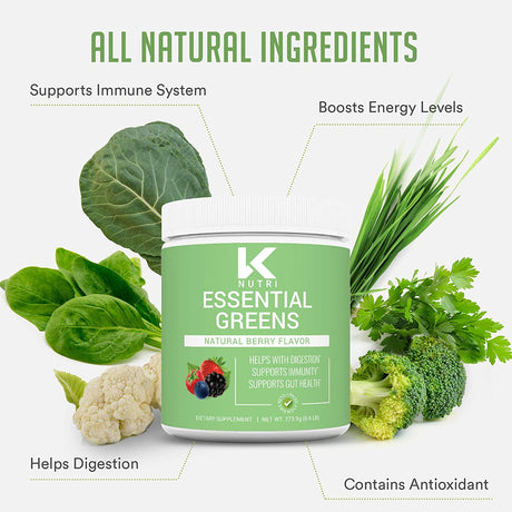 K Nutri Supergreens [30 Servings] Organic Superfood Powder - Fruit & Vegetable Blend Helps Detox, Immunity, Digestion, Energy, Gut Health - Naturally Flavored & Sweetened - Greens Supplements