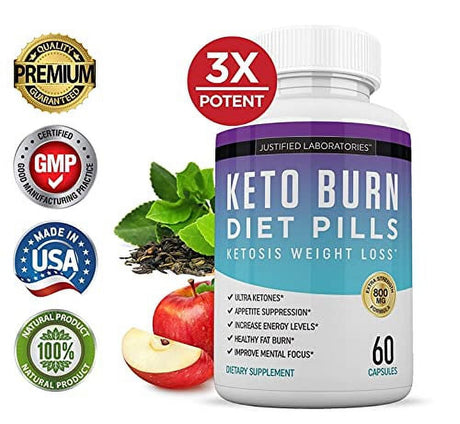 Keto Diet Pills Burn Shred BHB Salts Advanced Ketogenic Supplement Exogenous Ketones Ketosis Weight Loss Fat Burner Boost Energy Metabolism Men Women 60 Capsules 1 Bottle