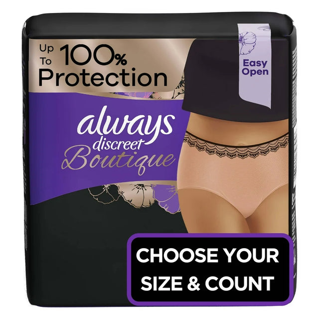 Always Discreet Boutique Incontinence Underwear, Maximum Protection, S/M, Rosy, 20 Ct