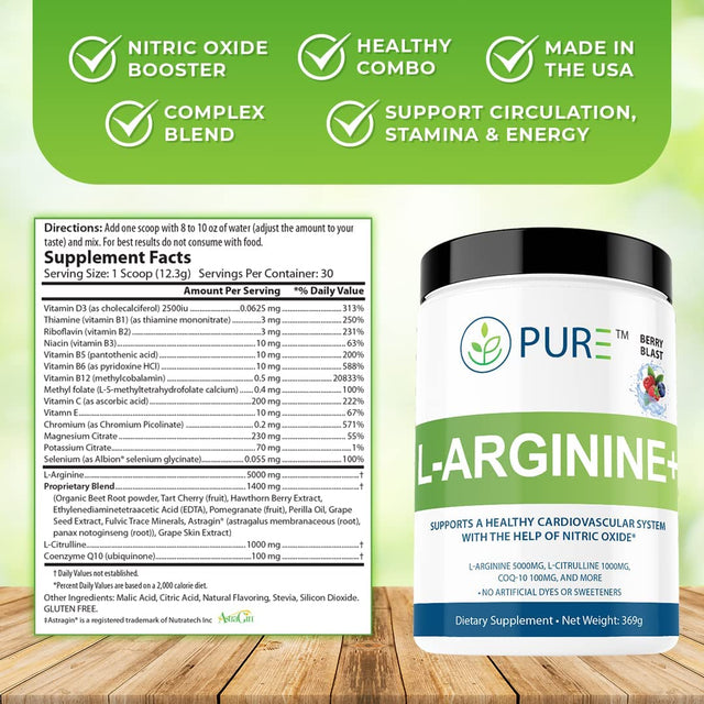 L-Arginine+ L- Arginine+, L- Arginine L Citrulline Coq10 and More! Support for Blood Pressure, Cholesterol, Energy, Blood Flow, Muscle Development & More (Tropical Mango)