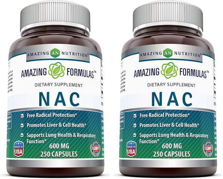 Amazing Formulas NAC (N-Acetyl Cysteine) - 600Mg Capsules- Antioxidant Support- Promotes Heart, Kidney, Liver & Respiratory Function * (250 Count (2 Pack))