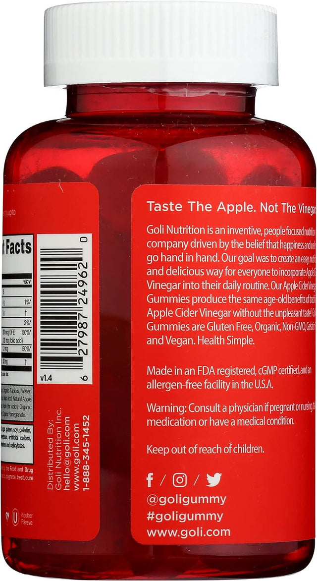 Goli Nutrition World'S First Apple Cider Vinegar Gummies 60 Count, 60 Count