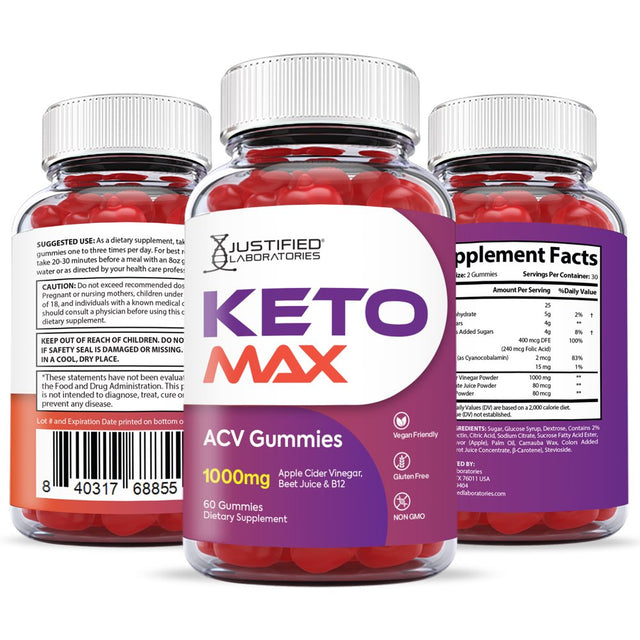Keto Max ACV Gummies 1000MG Dietary Supplement 60 Gummys