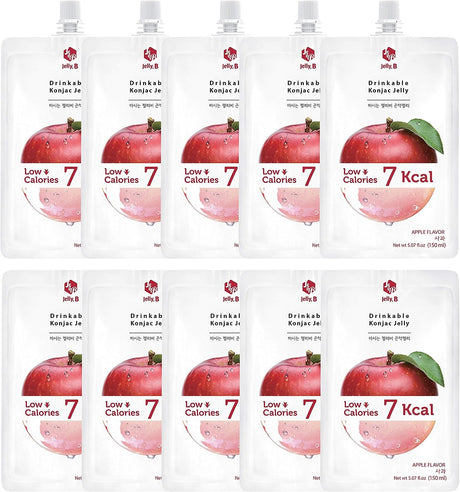 JELLY B Drinkable Konjac Jelly (10 Packs of 150Ml) - Healthy and Natural Weight Loss Diet Supplement Foods, 0 Gram Sugar, Low Calorie, Only 6 Kcal Each Packets, (Apple)