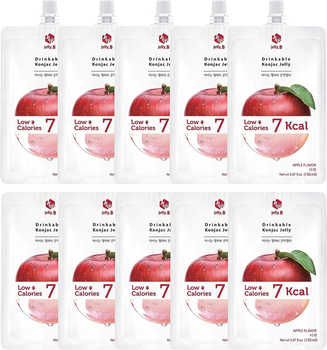 JELLY B Drinkable Konjac Jelly (10 Packs of 150Ml) - Healthy and Natural Weight Loss Diet Supplement Foods, 0 Gram Sugar, Low Calorie, Only 6 Kcal Each Packets, (Apple)