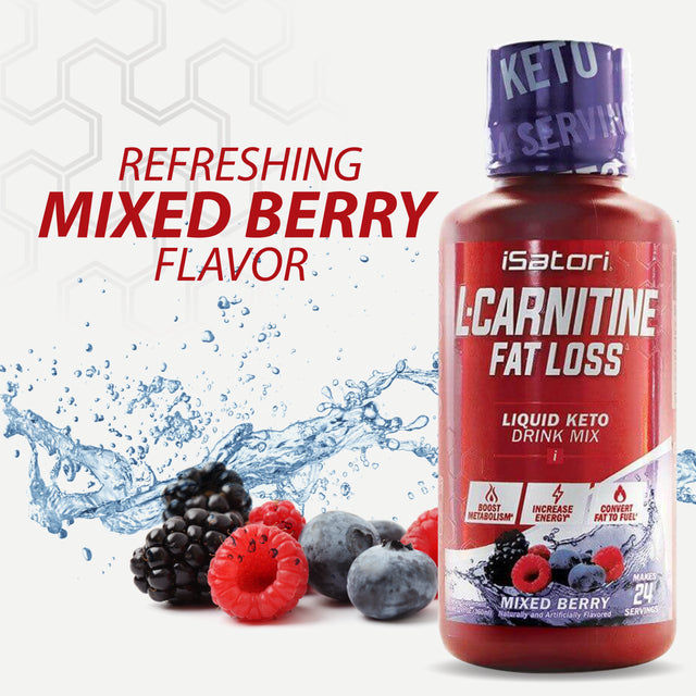 Isatori L-Concentrated Liquid Fat Burner and Metabolism Activator - Fat Loss Fr Health and Fitness - Keto Friendly Weight Loss - Stimulant Free - Mixed Berry 1500Mg (24 Servings)