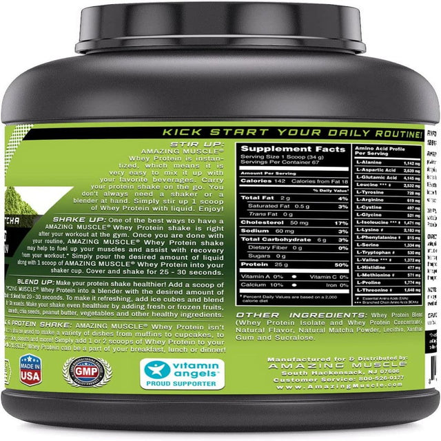 Amazing Muscle 100% Whey Protein Powder *Advanced Formula with Whey Protein Isolate as a Primary Ingredient along with Ultra Filtered Whey Protein Concentrate (Japanese Matcha , 5 Lb)
