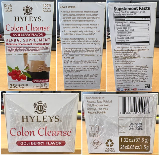 Hyleys Colon Cleanse Tea Goji Berry Flavor - 25 Tea Bags (1 Pack)