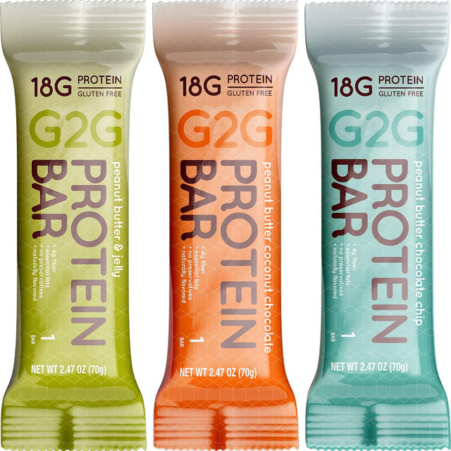 G2G Peanut Butter Protein Bars, 24 Count, 3 Packs, 8 Bars Each, Gluten Free, High Protein, Low Carb, Healthy Snack, Delicious Meal Replacement