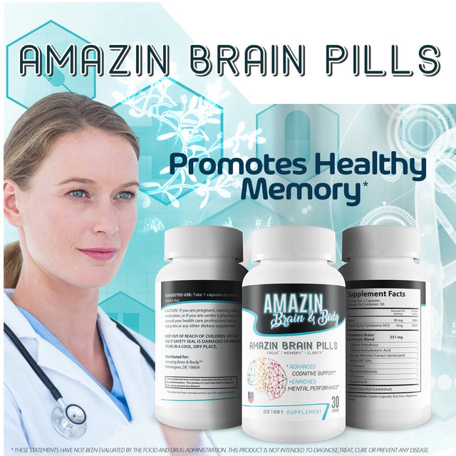 Amazin Brain Pills - Focus - Memory - Clarity - Advanced Cognitive Support - Enriches Mental Performance - Amazin Brain Supplement for Amazin Brain Support - Nootropics Brain Enhancement Aid
