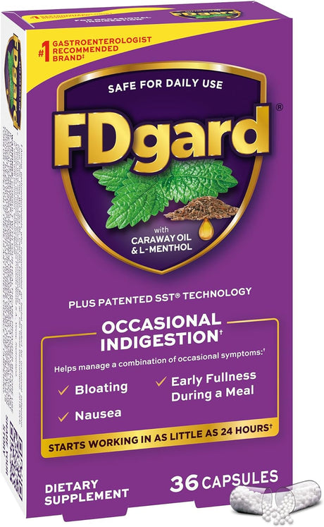 Fdgard Gut Health Supplement, Indigestion, Nausea & Bloating, Upset Stomach, 36 Capsules (Packaging May Vary)