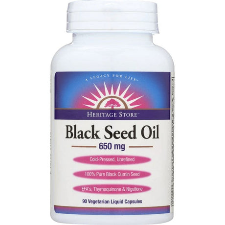 Heritage Store Black Seed Oil 650 Mg, 90 Count | 60 Day Money Back Guarantee