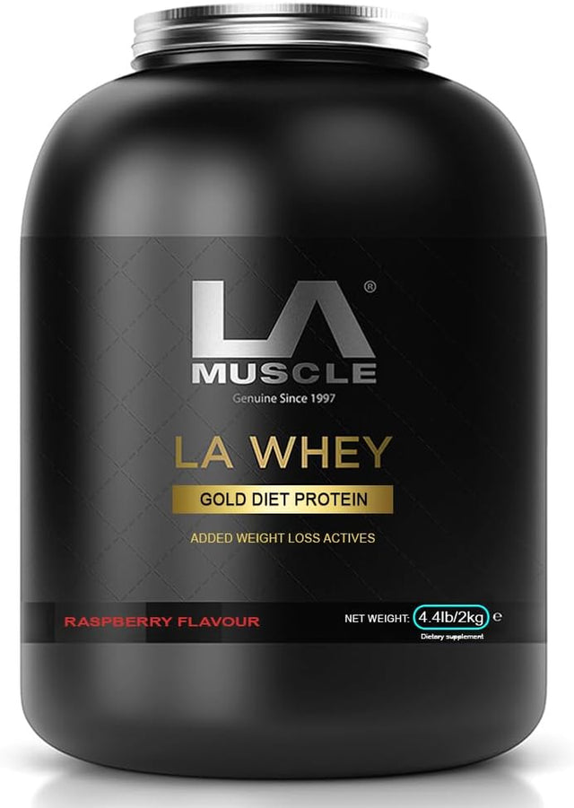 LA Muscle LA Whey Gold Diet Protein Powder, Raspberry Flavor | Only Whey Isolate & Concentrate | Triple Filtrated, Pharma Grade, Highest Biological Value