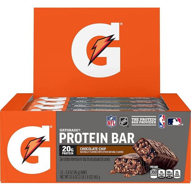 Gatorade Whey Protein Recover Bars Chocolate Chip 2.8Oz (12 Pack)
