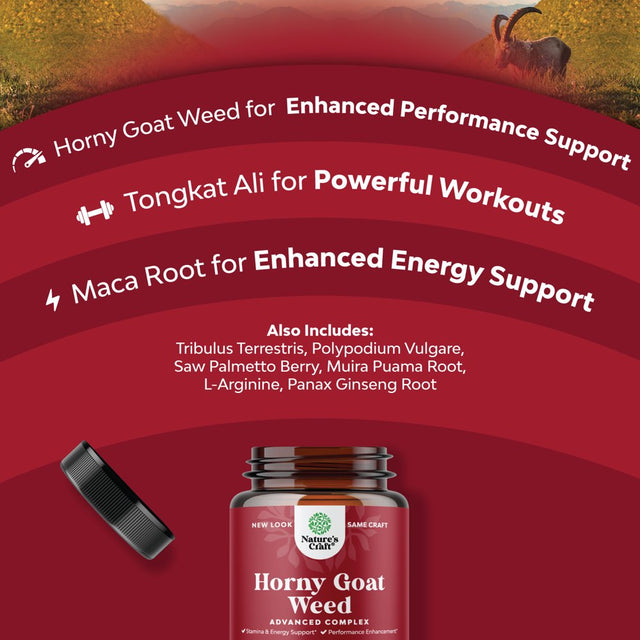 Horny Goat Weed Extract Complex - Invigorating Blend with Tribulus Saw Palmetto L Arginine and Tongkat Ali Extract and Maca Root for Men and Women for Enhanced Energy and Stamina - 90 Capsules