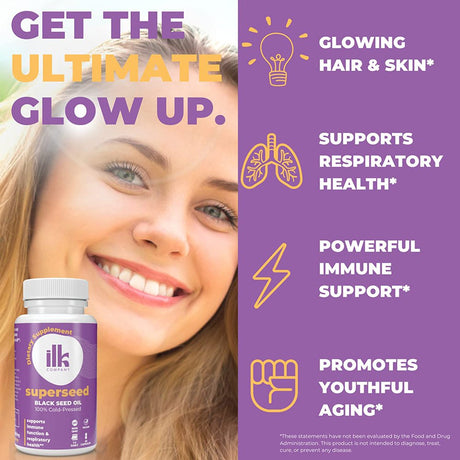 ILK Company - Pure Cold Pressed Black Seed Oil Capsules - Kalonji Oil - Nigella Sativa Black Cumin Seed - Made in the USA