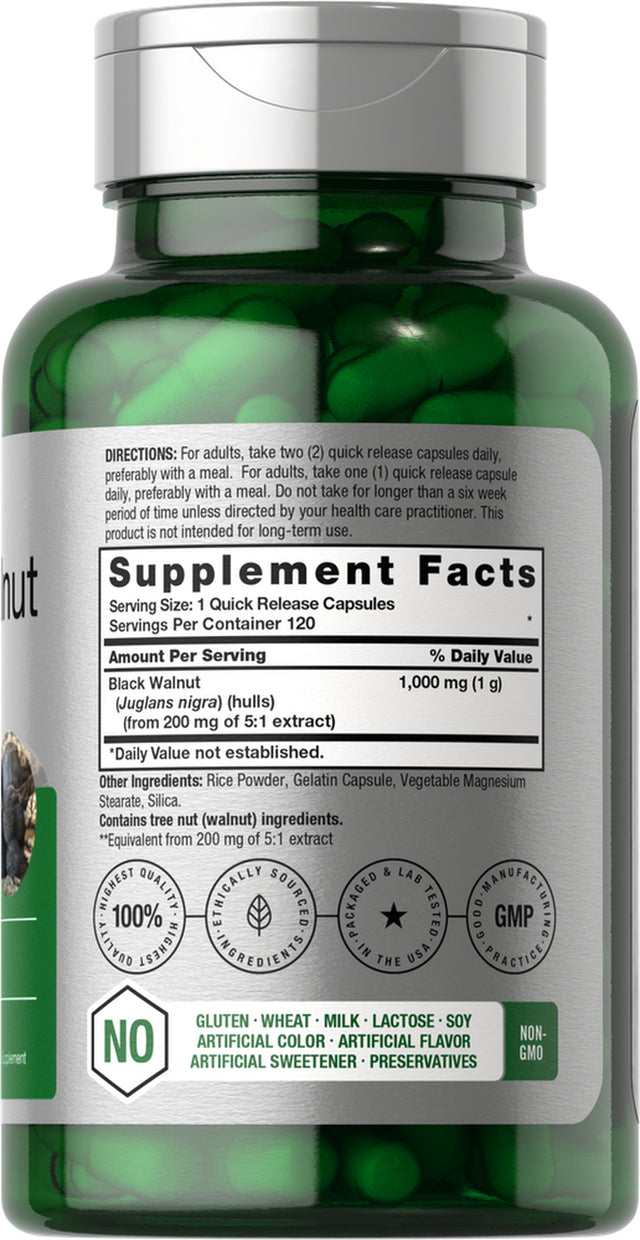 Black Walnut Hulls | 1000 Mg | 120 Capsules | by Horbaach