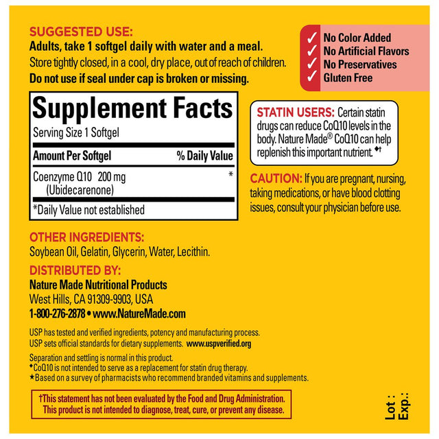 Nature Made Coq10 200Mg Softgels, Dietary Supplement for Heart Health Support, 60 Count