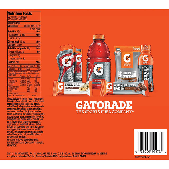 Gatorade Whey Protein Bars, Variety Pack, 2.8 Oz Bars, 18 Count (Pack of 1) and Gatorade Whey Protein Recover Bars, Chocolate Chip, 2.8 Ounce Bars (12 Count)