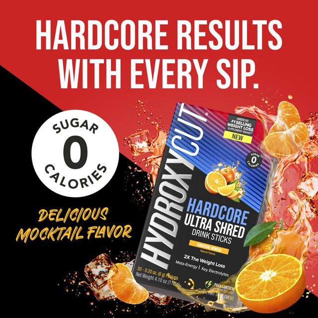 Hydroxycut Hardcore Ultra Shred Weight Loss Drink Mix, Thermogenic Supplement, Tangerine Mimosa, 20 Ct