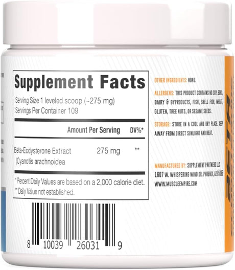 Beta-Ecdysterone Powder | Beta-E 275Mg per Serving | 30 Gram (1 Oz) | Lean Muscle Building & Strength Gains | Lab Tested Ingredients