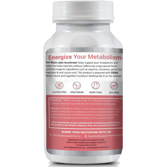 Hardbody Supplements Black Label Accelerator Diet Pills | Dietary Supplement for Weight Loss - 60 Veggie Capsules