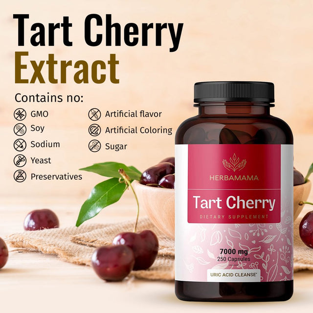 HERBAMAMA Tart Cherry Extract 250 Capsules - Joint Support & Uric Acid Control