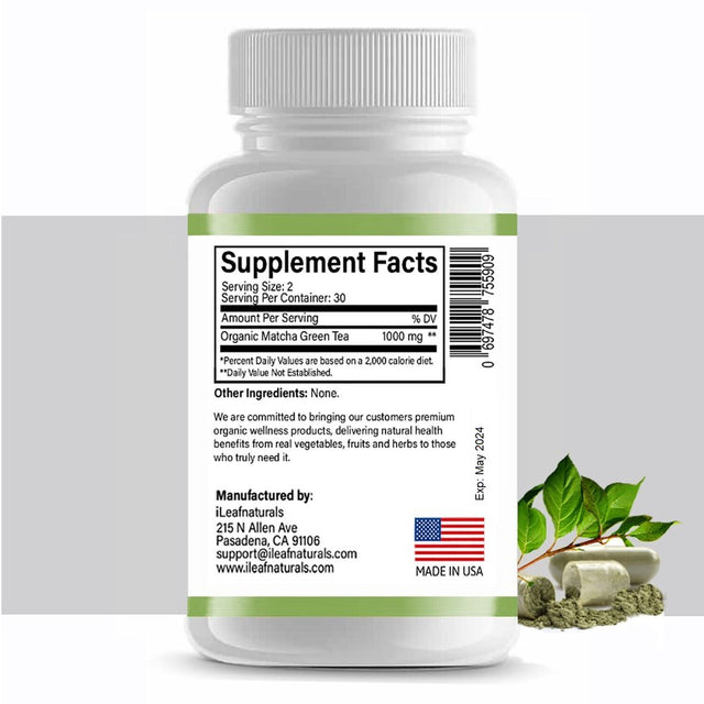 Ileaf Naturals Matcha Green Tea Ceremonial-Grade - 60 Veggie Capsules