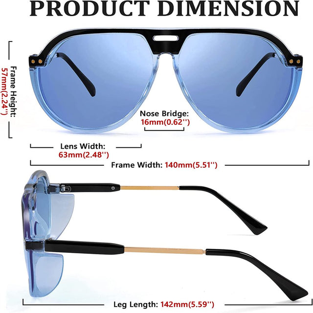 FEISEDY Women Men Vintage Aviator Sunglasses Side Shield Large Sqaure Frame Punk Style UV400 Protection B2237