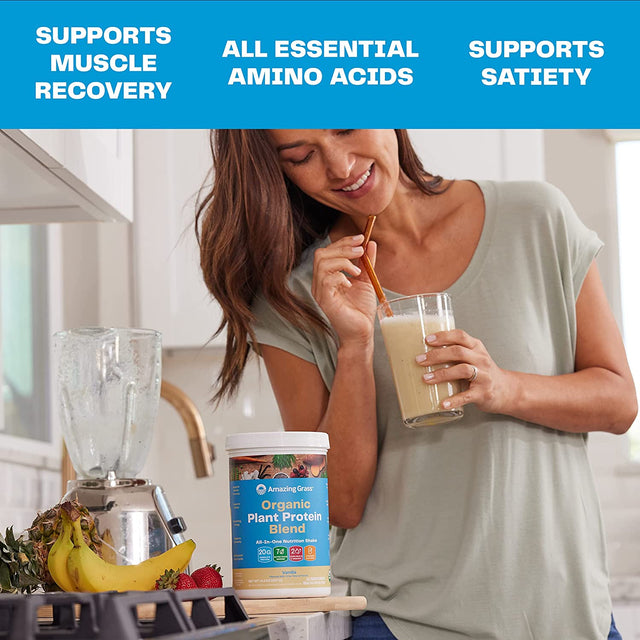 Amazing Grass Organic Plant Protein Blend: Vegan Protein Powder, New Protein Superfood Formula, All-In-One Nutrition Shake with Beet Root, Pure Vanilla, 20 Servings