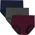 INNERSY Period Underwear for Women High Waisted Postpartum Maternity Briefs 3-Pack (M,Burgundy&Navy&Gray with Dark Lining)