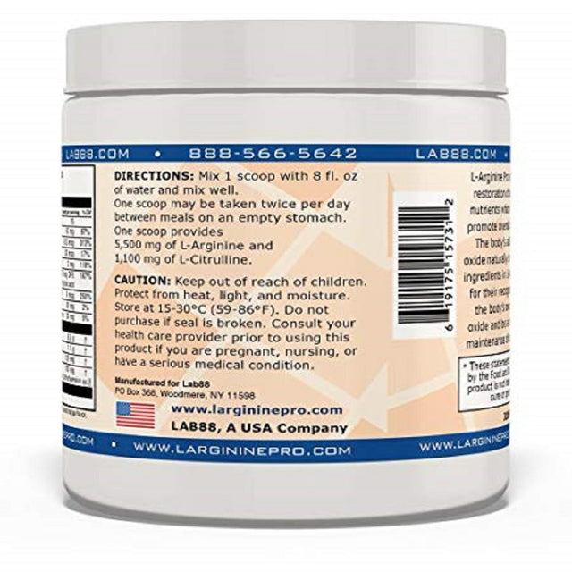L-ARGININE PRO Powder Jars - 5500Mg L-Arginine, 1100Mg L-Citrulline Cardio Health (Citrus Orange, 1 Jar)