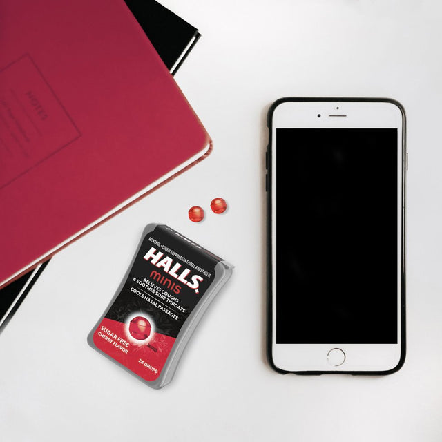 HALLS Minis Cherry Flavor Sugar Free Cough Drops, 24 Drops