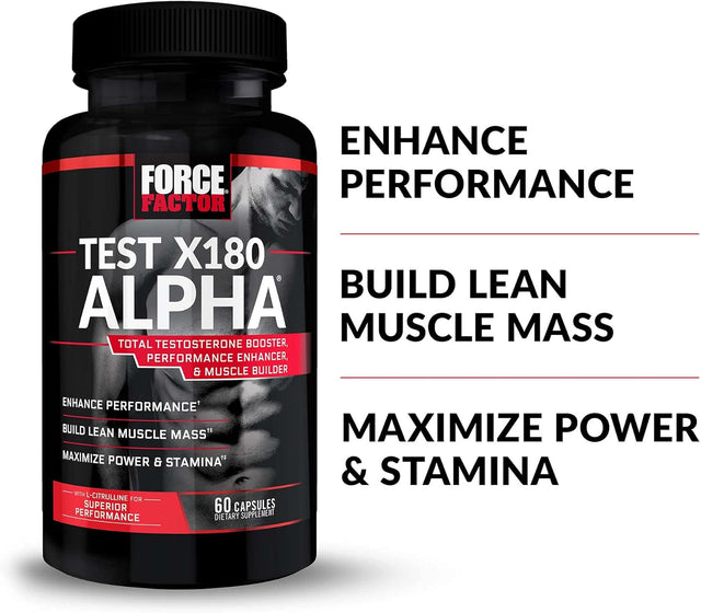 Force Factor Test X180 Alpha, Testosterone Booster for Men, Testosterone Supplement with L-Citrulline to Help Build Muscle and Strength, Boost Nitric Oxide for Performance, 60 Count (Pack of 2))