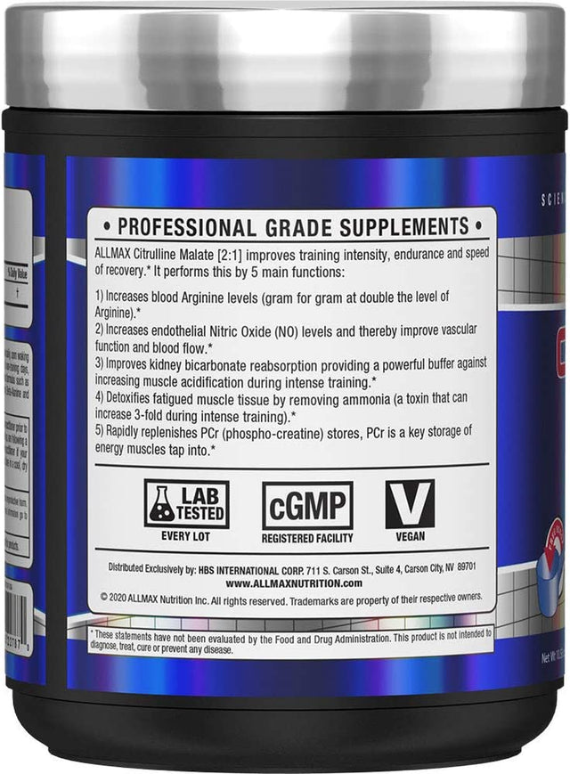 ALLMAX Essentials CITRULLINE MALATE 2:1 - 300 G Powder - Improves Endurance & Recovery - Vegan - 150 Servings