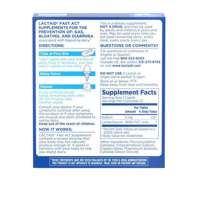 Lactaid Fast Act Lactose Intolerance Caplets, 12 Travel Packs of 1-Ct.