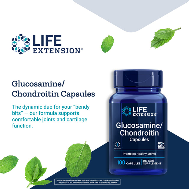 Life Extension Glucosamine/Chondroitin Capsules - Advanced Formula for Healthy Cartilage, Knee Support & Joints Strength - Gluten-Free, Non-Gmo - 100 Capsules