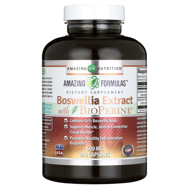 Amazing Formulas Boswellia Extract with Bioperine- 600Mg (Standardized to 65% Boswellic Acids), Capsules - Contains 65% Boswellic Acids, Supports Muscle, Joint & Connective Tissue Health (240 Count)