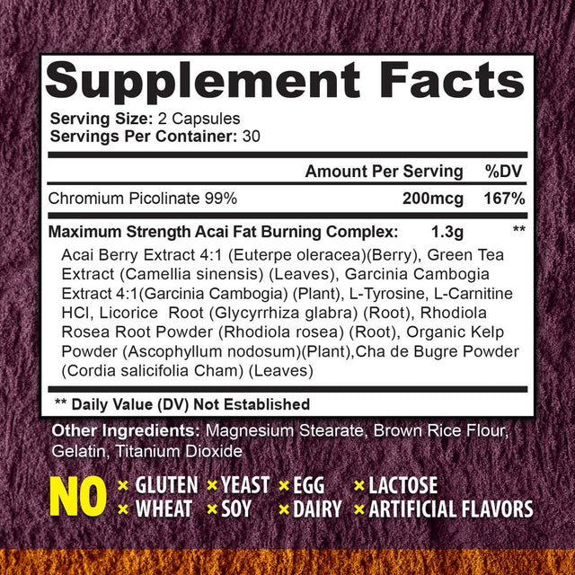Acai Quick Burn - High Performance Natural Fat Burner with Acai Berry, Garcinia Cambogia and Green Tea, 60 Capsules