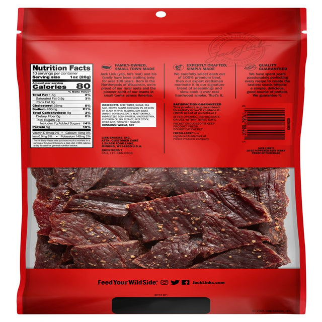 Jack Link’S 100% Beef Peppered Beef Jerky 10Oz Resealable Bag