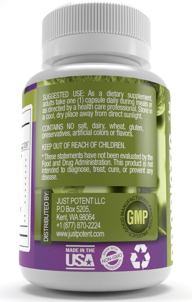 Just Potent Probiotic Supplement :: 35 Billion Cfus per Capsule :: 8 Powerful and Essential Strains :: Guaranteed Potency & Cfus through Expiration :: Survives Stomach Acid