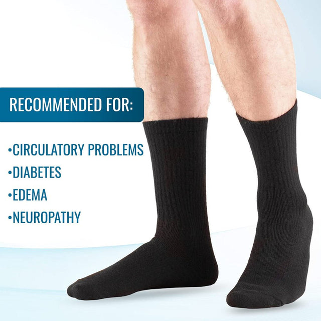 Heelbo Diabetic Socks for Sensitive Feet without Elastic for Men and Women for Circulatory Problems, Edema and Neuropathy, Mild Compression, Black, Large