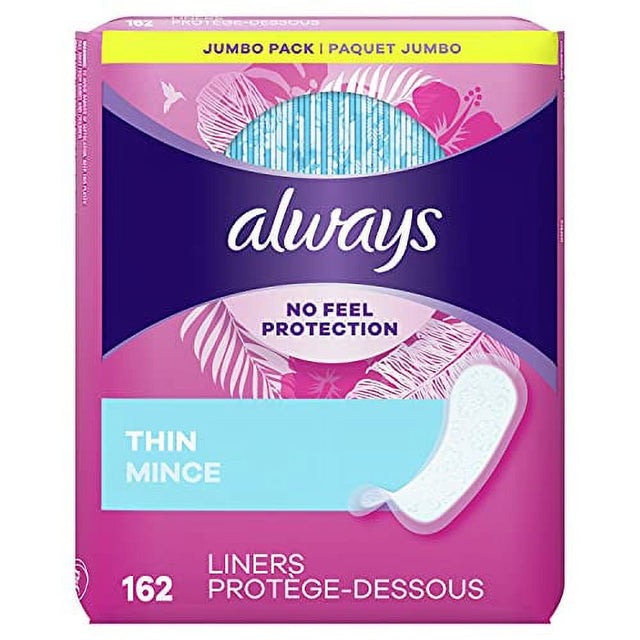 Always Thin Daily Wrapped Liners, Unscented, 162 Count, 2 Pack