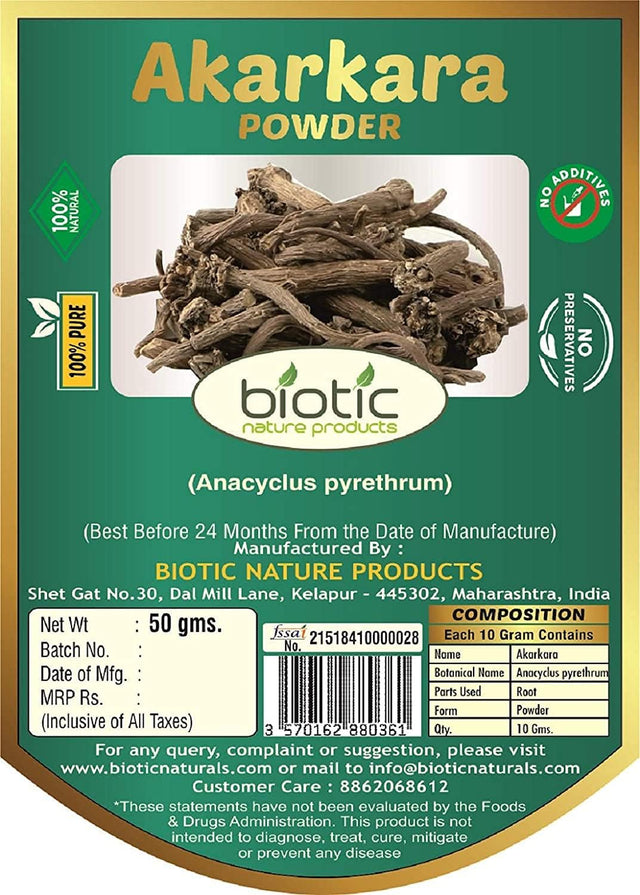 A M D Biotic Akarkara Root Powder (Anacyclus Pyrethrum) Original Akkalakarra/Pellitory Roots (50Gm X 2) - 100Gm