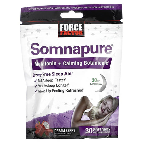 Force Factor Somnapure, Melatonin + Calming Botanicals, Dream Berry, 30 Soft Chews