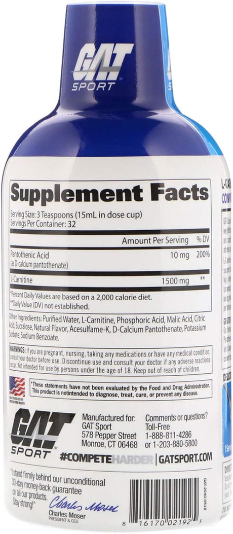 GAT SPORT L-Carnitine Liquid1500Mg. 32 Servings (Lemon Blast)