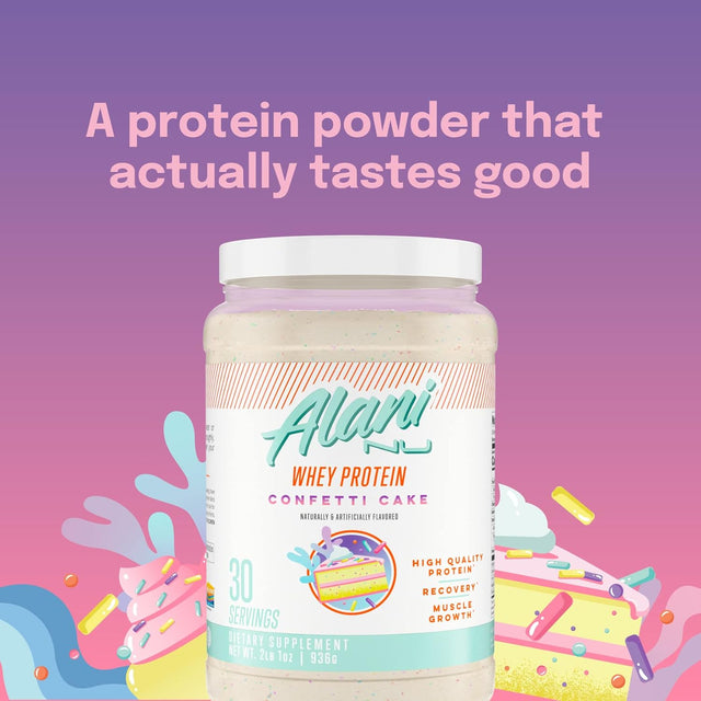 Alani Nu Whey Protein Powder Confetti Cake | 23G Protein with Low Sugar & Digestive Enzymes | Meal Replacement Powder | Low Fat Low Carb Whey Isolate Protein Blend | Low Sugar |30 Servings