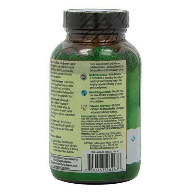 Irwin Naturals Triple Boost Caffeine-Free Energy 75 Liquid Softgels + Pill Case
