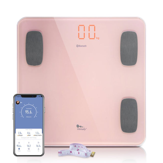 Himaly Digital Body Weight Scale for Body Fat, BMI with Smartphone App Sync Bluetooth, 400 Lbs Pink