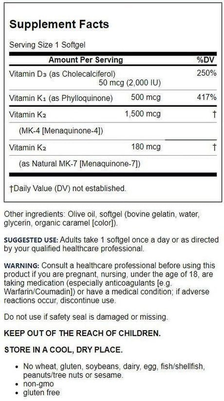 Jarrow Formulas, Inc. K-Right Vitamin K Complex 60 Sgels